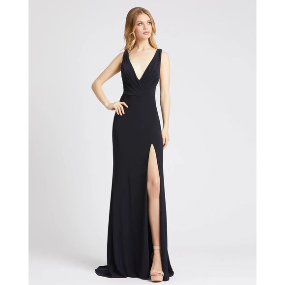 Mac Duggal Dresses & Skirts - Mac Duggal IEENA Midnight Blue Sleeveless‎ V Neck Jersey Gown 12336 Size 4  $298